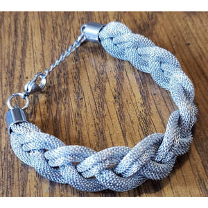 Chunky Braid Mesh Silver Tone Adjustable Fashion Bracelet